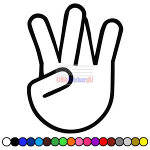 May include: Black and white graphic of a hand gesture, with the thumb and two fingers extended. The text "USASticker4U" is visible. A color palette of various colors is shown at the bottom.