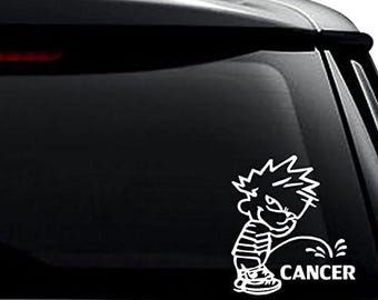 Pee Piss On Cancer Decal Sticker For Use On Laptop, Helmet, Car, Truck, Motorcycle, Windows, Bumper, Wall, and Decor