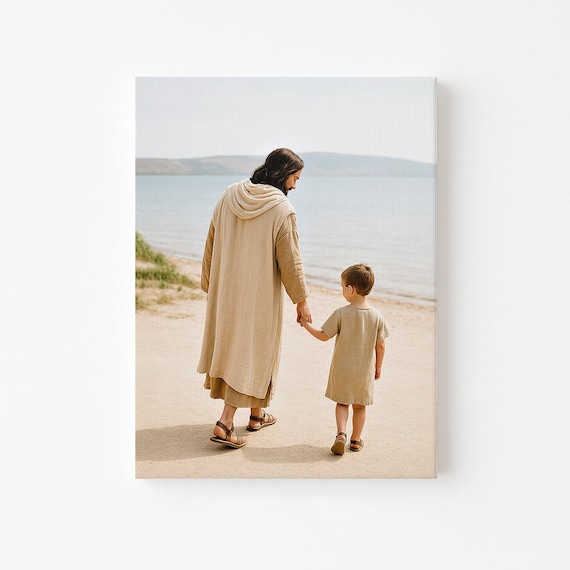 Jesus Walking with Boy, Christian Art, Digital Prints, LDS Children Art, Jesus Christ Art, LDS Prints, LDS Boys Baptism, Picture of Christ