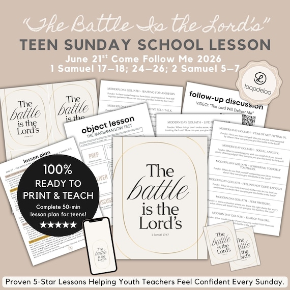 June 21, LDS Youth Sunday School Lesson Kit for Teen Classes, Come Follow Me 2026, “The Battle Is the Lord’s” David & Goliath Lesson Plan
