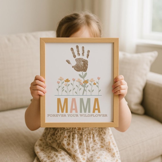 Mother's Day Handprint Craft, Grandparents Day Handprint Craft, Toddler Mothers Day Craft, Wildflower Card for Mom, Keepsake Gift for Mom