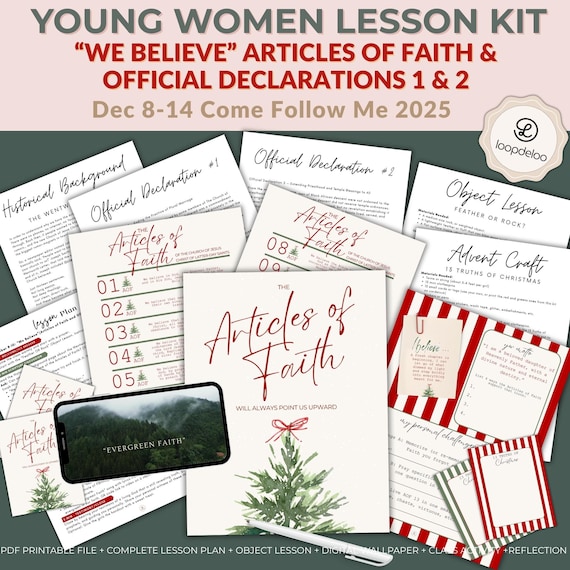 Dec 8-14 LDS Young Women Lesson Kit: "We Believe" Articles of Faith, Official Declarations 1 & 2 (Digital Download) Come Follow Me 2025