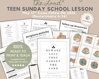 May 17, LDS Youth Sunday School Lesson Kit, Come Follow Me 2026, “Beware Lest Thou Forget the Lord” Deuteronomy 6-34, Memory Matching Game