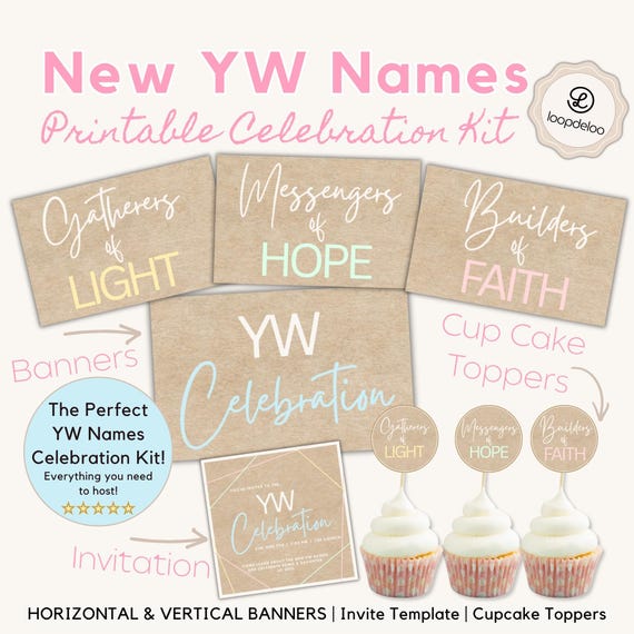 New YW Class Names Celebration Kit: Banners, Invite, Cupcake Toppers (Digital Download)