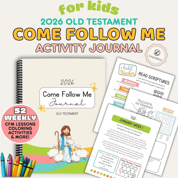 2026 Come Follow Me Activity Journal for Kids | Old Testament Weekly Coloring Pages, Activities & Habit Tracker | Printable Download