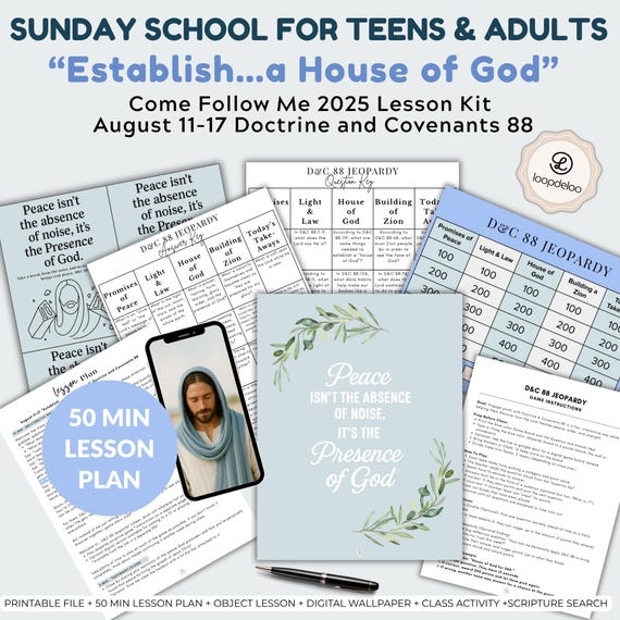 Aug 17 LDS Sunday School Lesson, D&C 88, Come Follow Me 2025, Establish a House of God, Loopdeloo Digital Lesson Kit, Jeopardy Game Lesson