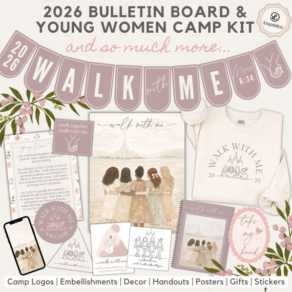 2026 LDS YW Bulletin Board and Girls Camp Mega Bundle "Walk With Me" Youth Theme Design Kit | Moses 6:34 | Printable Downloads