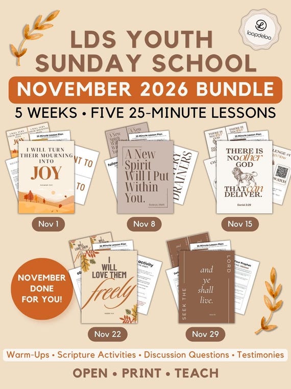 November LDS Youth Sunday School Bundle | 2026 Come Follow Me | Five 25 Minute Printable Lesson Plans for Teen Classes | Old Testament