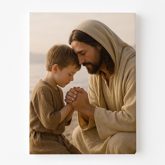 Jesus Praying with Boy, Christian Art, Digital Prints, LDS Children Art, Jesus Christ Art, LDS Prints, LDS Boys Baptism, Picture of Christ