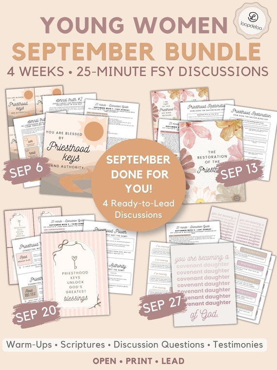 September LDS Young Women Lesson Bundle, All 4 Weeks: For the Strength of Youth (FSY) Chapter 9 Priesthood Keys and Authority, Printable PDF