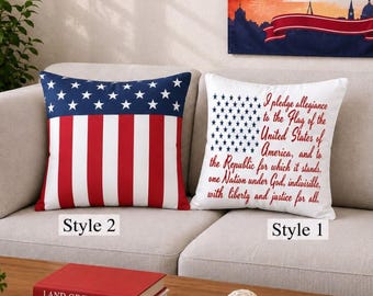 Americana Flag 4th of July Pillow/ Pillow Cover, Independence Pillow, USA 250 Patriotic, Vintage USA Rustic Farmhouse Decor