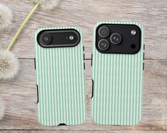 Green Striped Phone Case, Striped Phone Case for iPhone 17, 16, 15, 14, Samsung Galaxy, Google Pixel, Trendy Phone Cover, Retro Phone Case