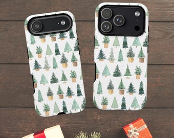 Funda navideña con diseño de árbol de Navidad para iPhone 17, 16, 15 y 14, Samsung y Google. Funda navideña.