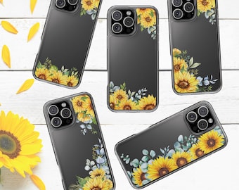 Sunflower Phone Case, Floral Phone Case for iPhone 16,15,14,13,  Flower Clear Phone Case for iPhone