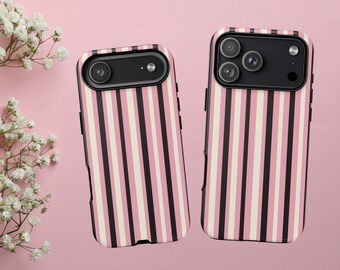 Gothic Stripes Phone Case, Stripes Pink Black Phone for iPhone 17, 16, 15, 14, Samsung, Google