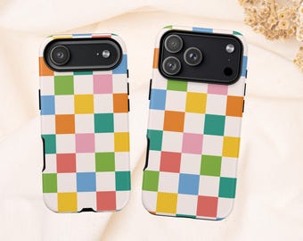 Checkered Phone Case, Colorful Checkered Phone Case for iPhone 17, 16, 15, 14, Samsung, Google, Checkerboard Phone Cover