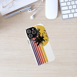 Beach Sunset Palm Trees Phone Case, Retro Sunset Phone Case for iPhone 16, 15, 14, Samsung, Google, Beach Palm Trees Phone Cover