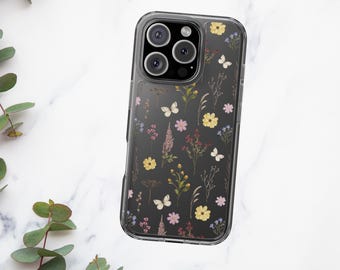Wildflower Phone Case, Floral Phone Case For iPhone 16, 15, 14, 13, Clear Phone Case Transparent Phone Cover, Flowers Phone Case