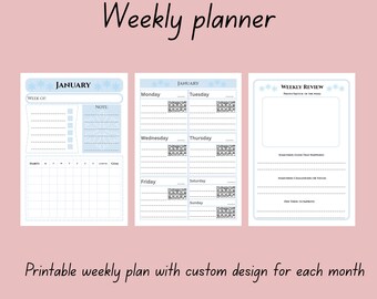 Planner settimanale digitale personalizzato / Tracker degli obiettivi personalizzabile e revisione settimanale