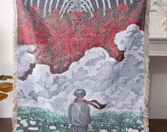 Attack on Titan Woven Tapestry Blanket, Eren Yeager Anime Wall Art & Throw Blanket, Manga Decor, Otaku Gift, Japanese Anime Wall Hanging