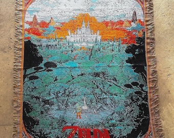 Zelda Woven Tapestry Blanket | A Link to the Past Wall Art | Legend of Zelda Retro Castle Throw | Gamer Room Decor