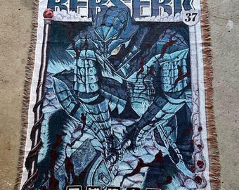 Dark Fantasy Armor Woven Tapestry Blanket – Anime Manga Style Warrior Throw – Gothic Battle Art Wall Hanging – Detailed Fantasy Decor