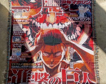 Attack on Titan Eren Yeager Woven Blanket – Anime Tapestry Wall Art, AOT Room Decor, Japanese Woven Throw, Weeb Gift for Fans