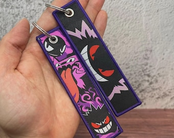 Anime Keychain Embroidered Jet Tag | Gengar Double-Sided Keychain | Purple Ghost Key Tag for Car Keys, Bags & Backpacks