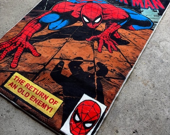 Spidermam Comic Book Rug - Colorful Superhero Floor Mat for Kids Room & Playroom Decor