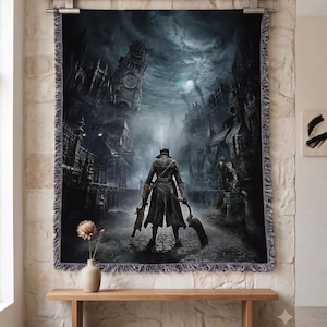 Bloodborne Woven Tapestry, Yharnam Hunter Wall Hanging, Gothic Horror Game Decor, Dark Souls Inspired Blanket, Gamer Gift