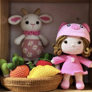 Handmade Crochet Doll, Pink Pig Outfit, Amigurumi Gift for Kids, Soft Plush Toy, Stuffed Animal for Girl