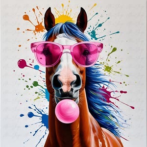 50 amusant cheval PNG Clipart - cheval avec des lunettes de soleil roses à mâcher du chewing-gum - art numérique et design