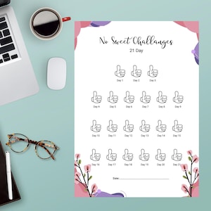 21 Tage kein Zucker Challenge Tracker, druckbarer Habit Tracker, Quit Sugar Chart, gesunde Ernährung Vorlage, DIY Motivationsbogen