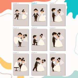 Paquete de 9 imágenes prediseñadas de novios: ilustraciones de novios (PNG, SVG, EPS y PDV) / Gráficos de boda para planificadores de invitaciones