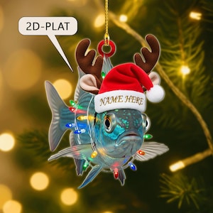 Personalisierte Angeln 2D Flach Weihnachtsschmuck, Angeln Weihnachtsverzierung, Weihnachtsfisch Weihnachtsbaumschmuck, Papa Angeln Ornament