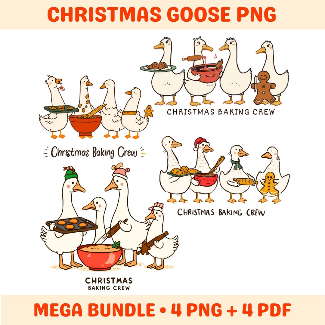 Christmas Baking Goose PNG Bundle, Cookie Baking Crew Clipart Set, Cozy ...