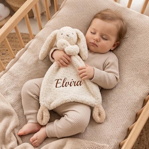 Personalised Baby Lovey Blanket,Embroidered Name Baby Security Blanket,Rabbit Bear Lovey Toy,Plush Toy Comforter,Newborn Baby Shower Gift