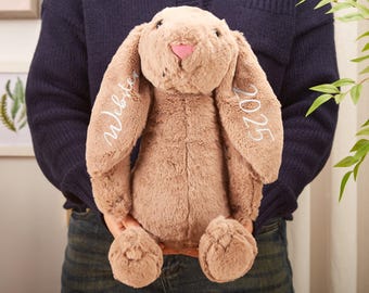 Gepersonaliseerde pluche paashaas - naam en jaartal geborduurd - eerste paascadeau baby