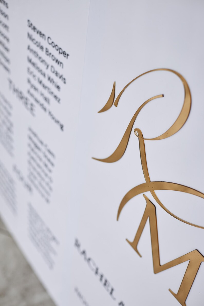 Acrylic Seating Chart - Find Your Seat Sign - Guest List Chart -Wedding Table Arrangement - 3D Gold Mirror - Assigned Seating image 3