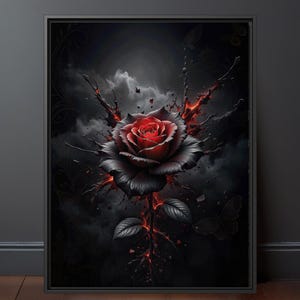 Dark Gothic Rose Art Print: Moody Maximalist Floral Canvas
