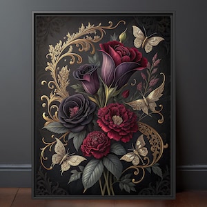 Dark Romantic Floral Print: Gothic Victorian Botanical Wall Art