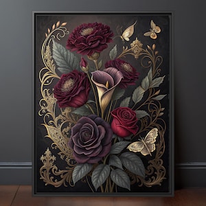 Gothic Floral Wall Art: Dark Academia Vintage Botanical Print