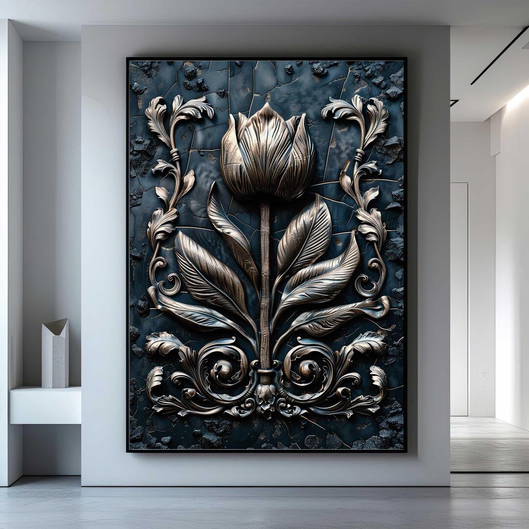 Tulip Art Print, Ornate Sculptural Floral Painting, Dark Botanical Wall ...