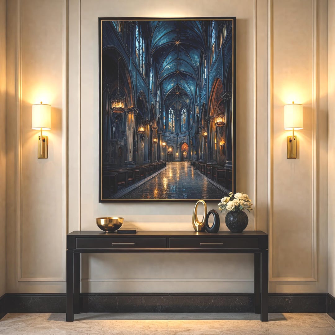 Gothic Cathedral Wall Art, Medieval Church Canvas, Dark Architectural ...
