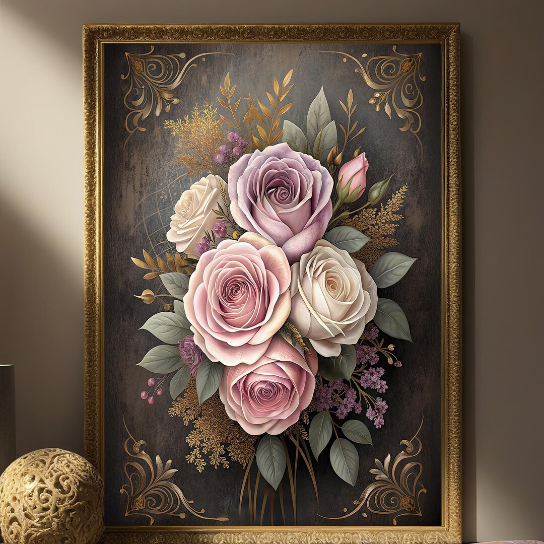 Vintage Rose Still Life Wall Art, Dark Romantic Floral Print, Moody ...