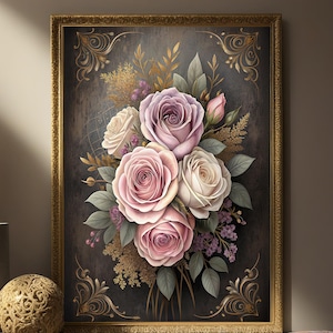 Dark Academia Rose Print: Vintage Gothic Floral Still Life