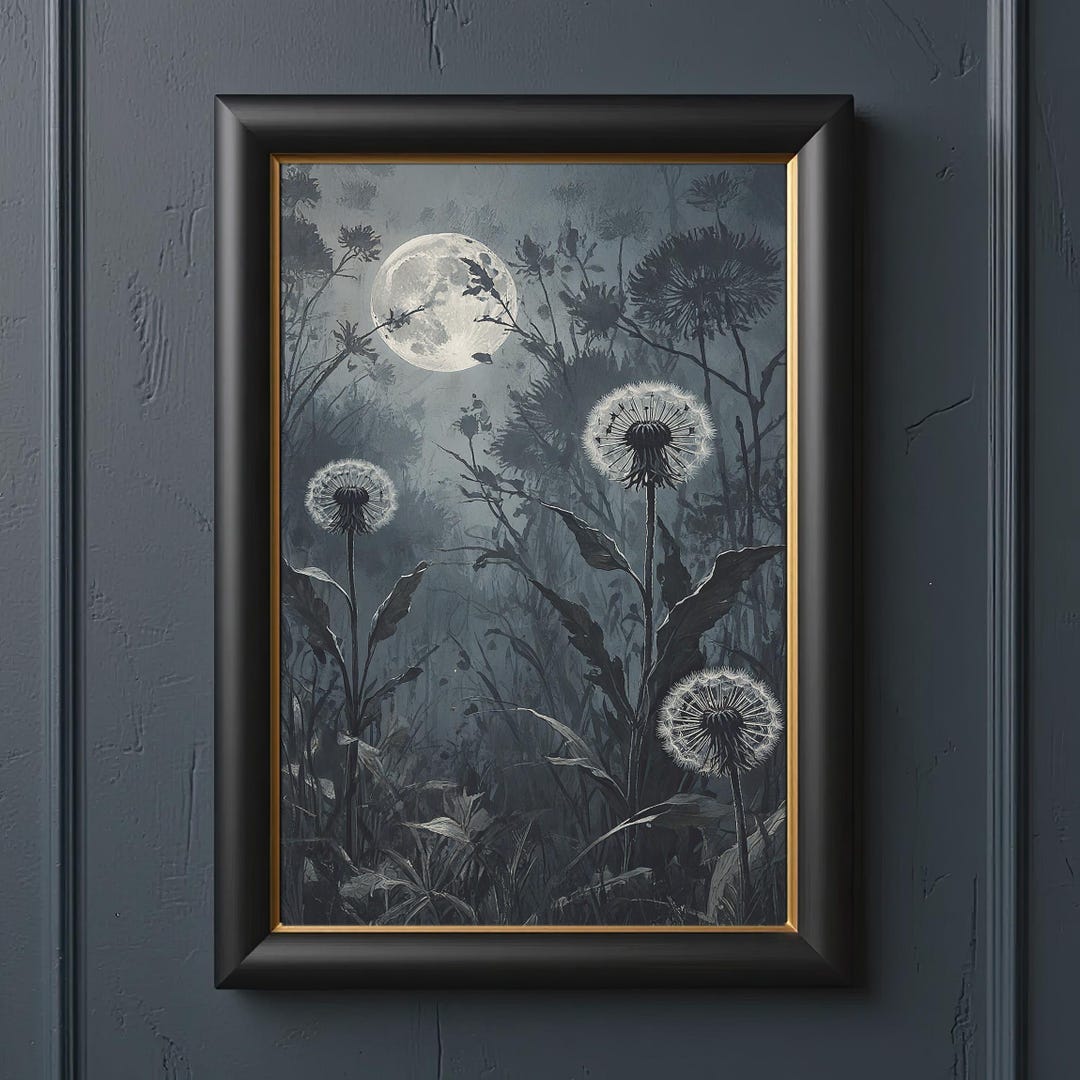 Dark Academia Dandelion Print Moody Botanical Wall Art Gothic Nature ...