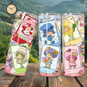 Berry Sweet Girl Cartoon Tarot Card Tumbler Wrap Design, Trending Strawberry and Friends 20oz Skinny Tumbler PNG