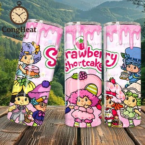 Berry Sweet Girl Cartoon Tarot Card Tumbler Wrap Design, Trending Strawberry and Friends 20oz Skinny Tumbler PNG, Gift for Kids