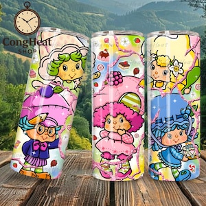 Berry Sweet Girl Cartoon Tarot Card Tumbler Wrap Design, Strawberry and Friends 20oz Skinny Tumbler PNG, Gift for Kids